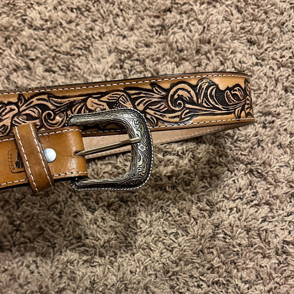 Leather belt made in Mexico - hand tooled floral